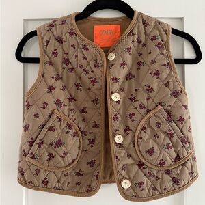 Zara Kids Tan Floral Quilted Vest - size 3/4